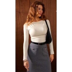 NEW OGL Move Eco-Mousse Boat Neck Ruched Long Sleeve Top Beige Size XL